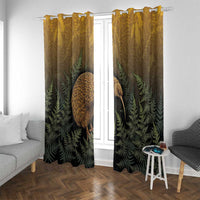 New Zealand Kiwi Bird Window Curtain Silver Fern Mix Maori Pattern LT05 With Grommets Brown - Polynesian Pride