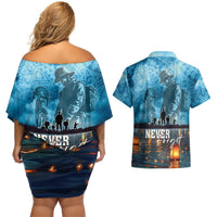 Hawaii Memorial Day Lantern Floating Couples Matching Off Shoulder Short Dress and Hawaiian Shirt Always In Our Hearts LT05 - Polynesian Pride