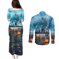 Hawaii Memorial Day Lantern Floating Couples Matching Puletasi and Long Sleeve Button Shirt Always In Our Hearts LT05 - Polynesian Pride