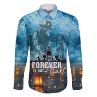 Hawaii Memorial Day Lantern Floating Family Matching Off Shoulder Short Dress and Hawaiian Shirt Always In Our Hearts LT05 Dad's Shirt - Long Sleeve Blue - Polynesian Pride