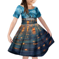 Hawaii Memorial Day Lantern Floating Family Matching Short Sleeve Bodycon Dress and Hawaiian Shirt Always In Our Hearts LT05 Daughter's Dress Blue - Polynesian Pride