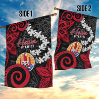 Tahiti Heiva Festival Garden Flag Floral Pattern With Coat Of Arms