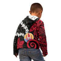 Tahiti Heiva Festival Kid Hoodie Floral Pattern With Coat Of Arms