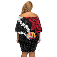 Tahiti Heiva Festival Off Shoulder Short Dress Floral Pattern With Coat Of Arms LT05 - Polynesian Pride