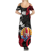 Tahiti Heiva Festival Summer Maxi Dress Floral Pattern With Coat Of Arms LT05 - Polynesian Pride