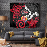 Tahiti Heiva Festival Tapestry Floral Pattern With Coat Of Arms