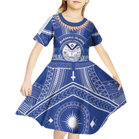 Marshall Islands Jemenei Day Kid Short Sleeve Dress Polynesian Tribal Tattoo Seashell Necklace