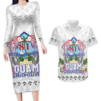 Guam Chamorro Liberation Day Couples Matching Long Sleeve Bodycon Dress and Hawaiian Shirt 82nd Anniversary LT05 White - Polynesian Pride