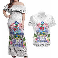 Guam Chamorro Liberation Day Couples Matching Off Shoulder Maxi Dress and Hawaiian Shirt 82nd Anniversary LT05 White - Polynesian Pride