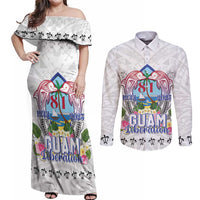 Guam Chamorro Liberation Day Couples Matching Off Shoulder Maxi Dress and Long Sleeve Button Shirt 82nd Anniversary LT05 White - Polynesian Pride
