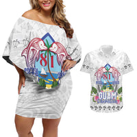 Guam Chamorro Liberation Day Couples Matching Off Shoulder Short Dress and Hawaiian Shirt 82nd Anniversary LT05 White - Polynesian Pride