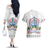 Guam Chamorro Liberation Day Couples Matching Off The Shoulder Long Sleeve Dress and Hawaiian Shirt 82nd Anniversary LT05 - Polynesian Pride