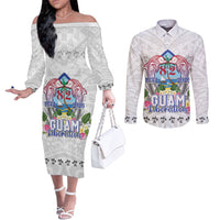 Guam Chamorro Liberation Day Couples Matching Off The Shoulder Long Sleeve Dress and Long Sleeve Button Shirt 82nd Anniversary LT05 White - Polynesian Pride