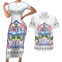 Guam Chamorro Liberation Day Couples Matching Short Sleeve Bodycon Dress and Hawaiian Shirt 82nd Anniversary LT05 White - Polynesian Pride