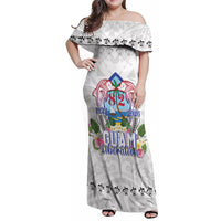 Guam Chamorro Liberation Day Family Matching Off Shoulder Maxi Dress and Hawaiian Shirt 82nd Anniversary LT05 Mom's Dress White - Polynesian Pride