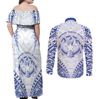 Northern Mariana Islands Liberation Day Couples Matching Off Shoulder Maxi Dress and Long Sleeve Button Shirt 79th Anniversary