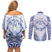 Northern Mariana Islands Liberation Day Couples Matching Off Shoulder Short Dress and Long Sleeve Button Shirt 79th Anniversary