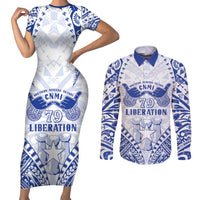 Northern Mariana Islands Liberation Day Couples Matching Short Sleeve Bodycon Dress and Long Sleeve Button Shirt 79th Anniversary