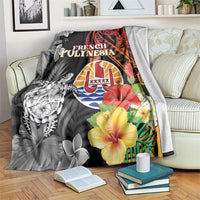 French Polynesia Bastille Day Blanket Tropical Turtle Hibiscus Polynesian Pattern LT05 Black - Polynesian Pride