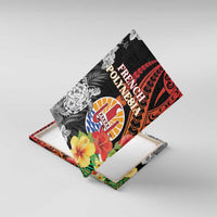 French Polynesia Bastille Day Canvas Wall Art Tropical Turtle Hibiscus Polynesian Pattern LT05 With Frame Black - Polynesian Pride