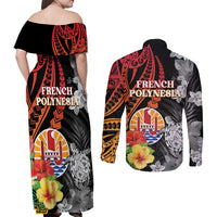 French Polynesia Bastille Day Couples Matching Off Shoulder Maxi Dress and Long Sleeve Button Shirt Tropical Turtle Hibiscus Polynesian Pattern LT05 - Polynesian Pride