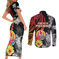 French Polynesia Bastille Day Couples Matching Short Sleeve Bodycon Dress and Long Sleeve Button Shirt Tropical Turtle Hibiscus Polynesian Pattern LT05 - Polynesian Pride