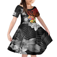 French Polynesia Bastille Day Family Matching Off Shoulder Maxi Dress and Hawaiian Shirt Tropical Turtle Hibiscus Polynesian Pattern LT05 Daughter's Dress Black - Polynesian Pride