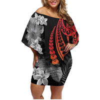 French Polynesia Bastille Day Family Matching Off Shoulder Short Dress and Hawaiian Shirt Tropical Turtle Hibiscus Polynesian Pattern LT05 Mom's Dress Black - Polynesian Pride