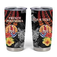 Personalised French Polynesia Bastille Day Tumbler Cup Tropical Turtle Hibiscus Polynesian Pattern LT05 Black - Polynesian Pride
