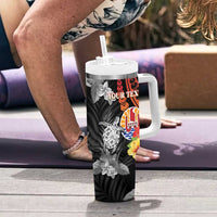 Personalised French Polynesia Bastille Day Tumbler With Handle Tropical Turtle Hibiscus Polynesian Pattern LT05 - Polynesian Pride