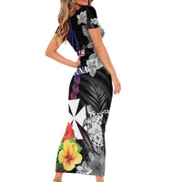 Wallis and Futuna Bastille Day Family Matching Short Sleeve Bodycon Dress and Hawaiian Shirt Tropical Turtle Hibiscus Polynesian Pattern