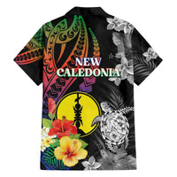 New Caledonia Bastille Day Family Matching Off The Shoulder Long Sleeve Dress and Hawaiian Shirt Tropical Turtle Hibiscus Polynesian Pattern