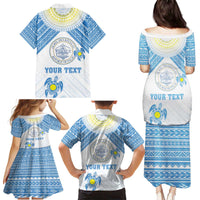 Personalised Palau Constitution Day Family Matching Puletasi and Hawaiian Shirt Polynesian Turtle