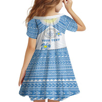 Personalised Palau Constitution Day Family Matching Short Sleeve Bodycon Dress and Hawaiian Shirt Polynesian Turtle