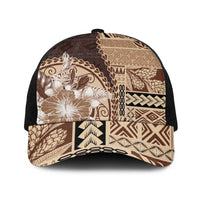 Samoa Siapo Elegant Baseball Net Cap Hibiscus Chocolate Brown Motifs LT05 One Size Black Brown - Polynesian Pride