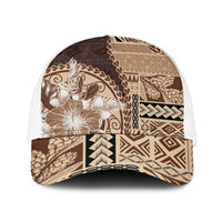 Samoa Siapo Elegant Baseball Net Cap Hibiscus Chocolate Brown Motifs LT05 One Size White Brown - Polynesian Pride