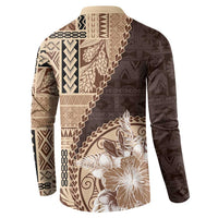 Samoa Siapo Elegant Button Sweatshirt Hibiscus Chocolate Brown Motifs LT05 - Polynesian Pride