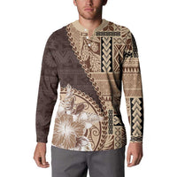 Samoa Siapo Elegant Button Sweatshirt Hibiscus Chocolate Brown Motifs LT05 - Polynesian Pride