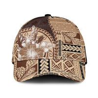 Samoa Siapo Elegant Classic Cap Hibiscus Chocolate Brown Motifs LT05 Universal Fit Brown - Polynesian Pride