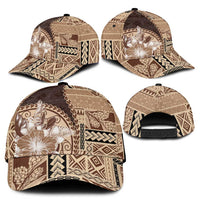 Samoa Siapo Elegant Classic Cap Hibiscus Chocolate Brown Motifs - Polynesian Pride