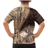 Samoa Siapo Elegant Family Matching Mermaid Dress and Hawaiian Shirt Hibiscus Chocolate Brown Motifs - Polynesian Pride