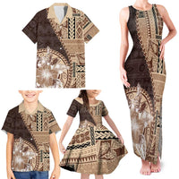 Samoa Siapo Elegant Family Matching Tank Maxi Dress and Hawaiian Shirt Hibiscus Chocolate Brown Motifs - Polynesian Pride