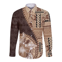 Samoa Siapo Elegant Long Sleeve Button Shirt Hibiscus Chocolate Brown Motifs LT05 Unisex Brown - Polynesian Pride