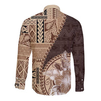Samoa Siapo Elegant Long Sleeve Button Shirt Hibiscus Chocolate Brown Motifs LT05 - Polynesian Pride