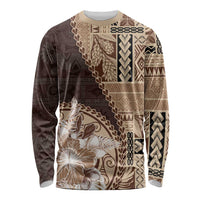 Samoa Siapo Elegant Long Sleeve Shirt Hibiscus Chocolate Brown Motifs LT05 Unisex Brown - Polynesian Pride