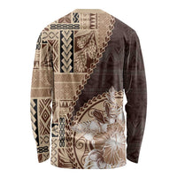 Samoa Siapo Elegant Long Sleeve Shirt Hibiscus Chocolate Brown Motifs LT05 - Polynesian Pride