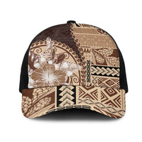 Samoa Siapo Elegant Mesh Trucker Cap Hibiscus Chocolate Brown Motifs LT05 One Size Black Brown - Polynesian Pride