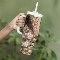 Samoa Siapo Elegant Tumbler With Handle Hibiscus Chocolate Brown Motifs - Polynesian Pride