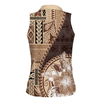 Samoa Siapo Elegant Women Sleeveless Polo Shirt Hibiscus Chocolate Brown Motifs LT05 - Polynesian Pride