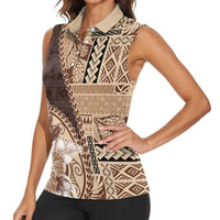 Samoa Siapo Elegant Women Sleeveless Polo Shirt Hibiscus Chocolate Brown Motifs LT05 - Polynesian Pride